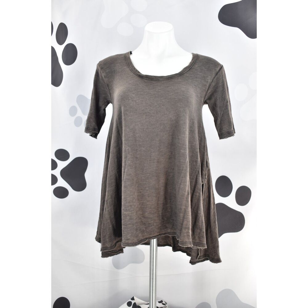 Free People Melrose Tee Short Sleeves Scoop Neck Split Sides Washed Black XSmall